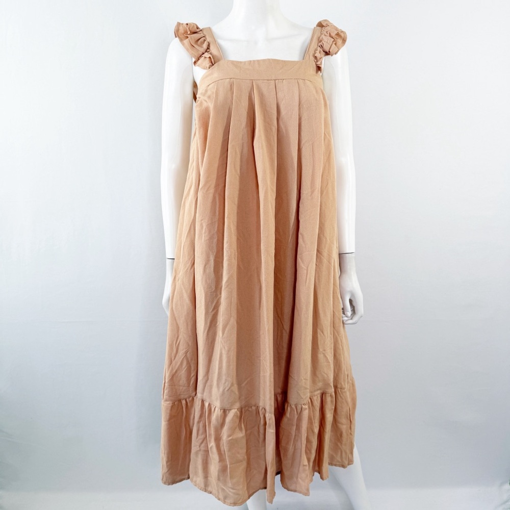 Mable the Label Beige Midi Dress Size S Ruffle Straps Casual Summer Bohemian